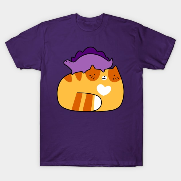 Stegosaurus and Orange Tabby Cat T-Shirt by saradaboru